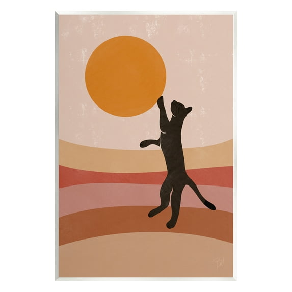 Stupell Industries Black Cat Reaching Stripes Pattern Animals & Insects Painting Unframed Art Print Wall Art