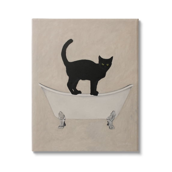 Black Cat Simple Claw Foot Bathtub Bathroom Painting Canvas Art, 24 x 30