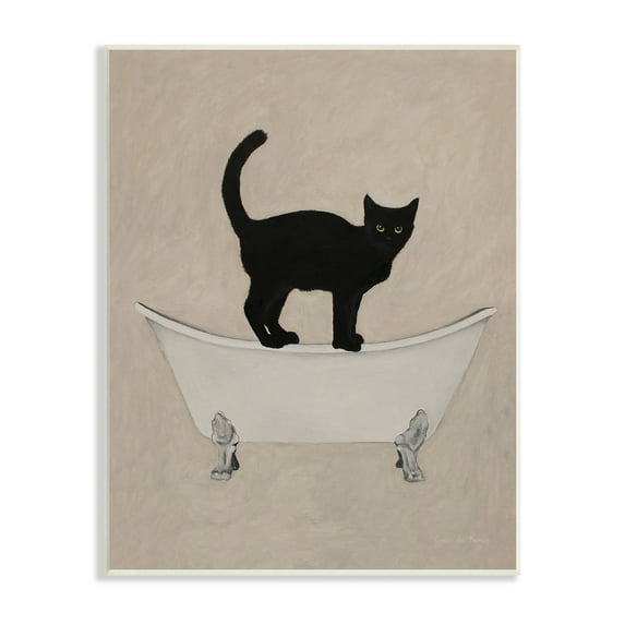 Black Cat Simple Claw Foot Bathtub Bathroom Painting Wall Plaque Art, 10 x 15, Made In USA