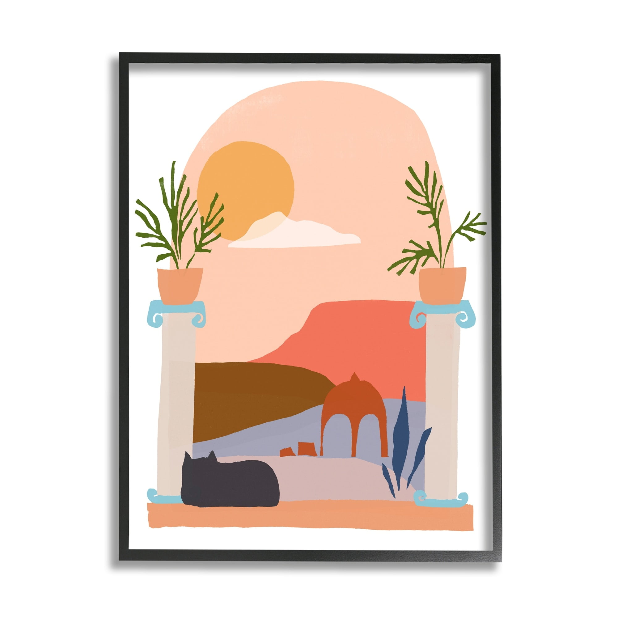 Stupell Industries Black Cat Watching Peaceful Sunny Hills Scenery Graphic Art Black Framed Art Print Wall Art, Design by June Erica Vess