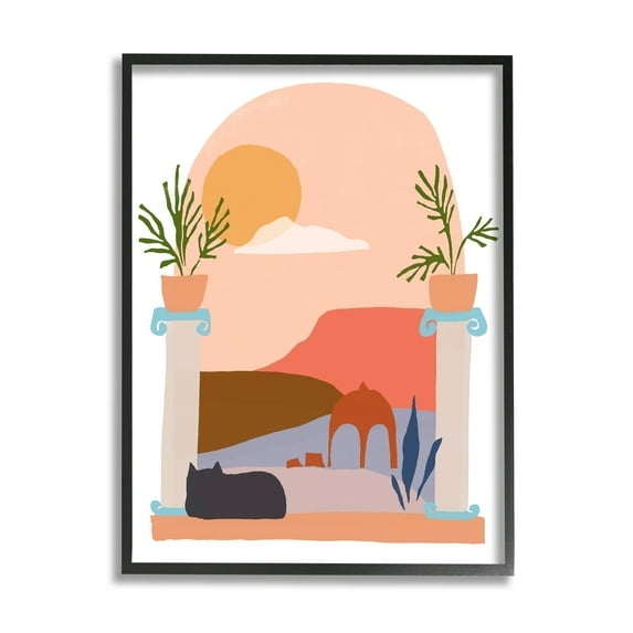 Stupell Industries Black Cat Watching Peaceful Sunny Hills Scenery Graphic Art Black Framed Art Print Wall Art, Design by June Erica Vess