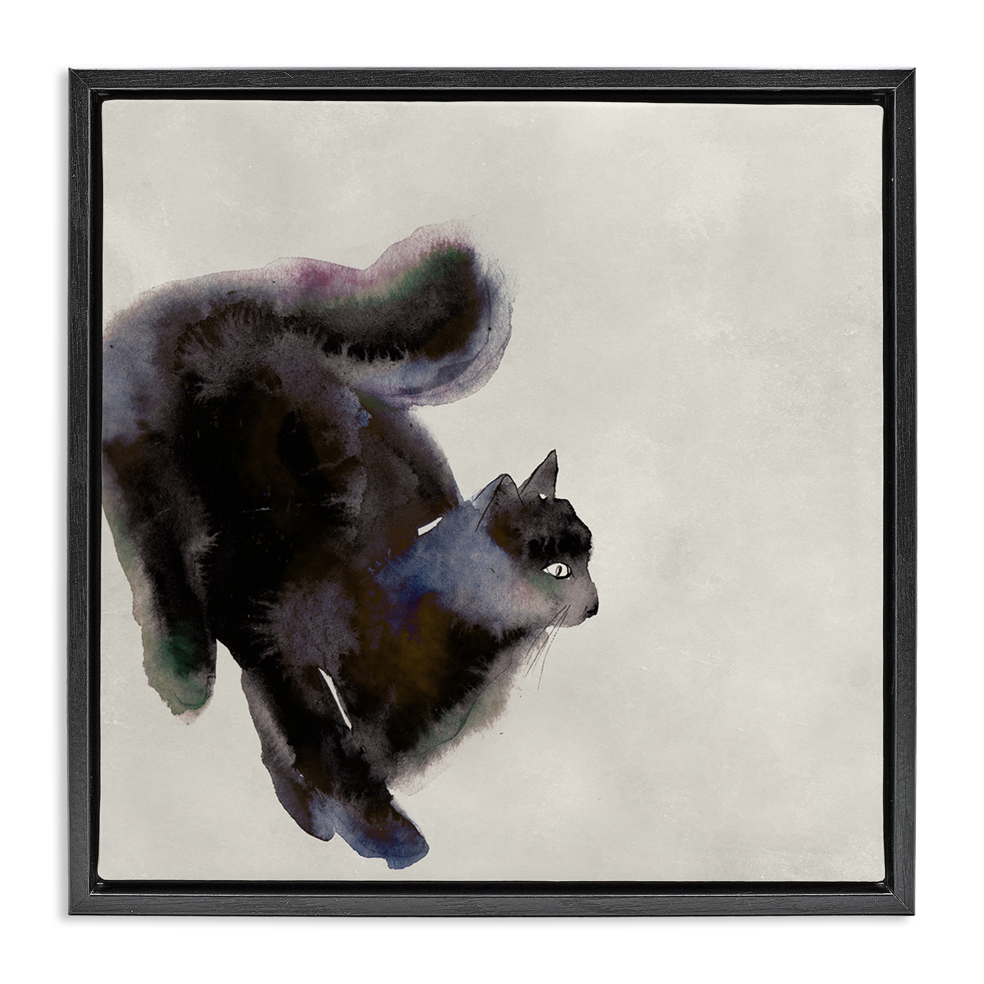 Stupell Industries Black Cat Watercolor Animals Painting Black Floater Framed Canvas Art Print Wall Art, 25 x 25