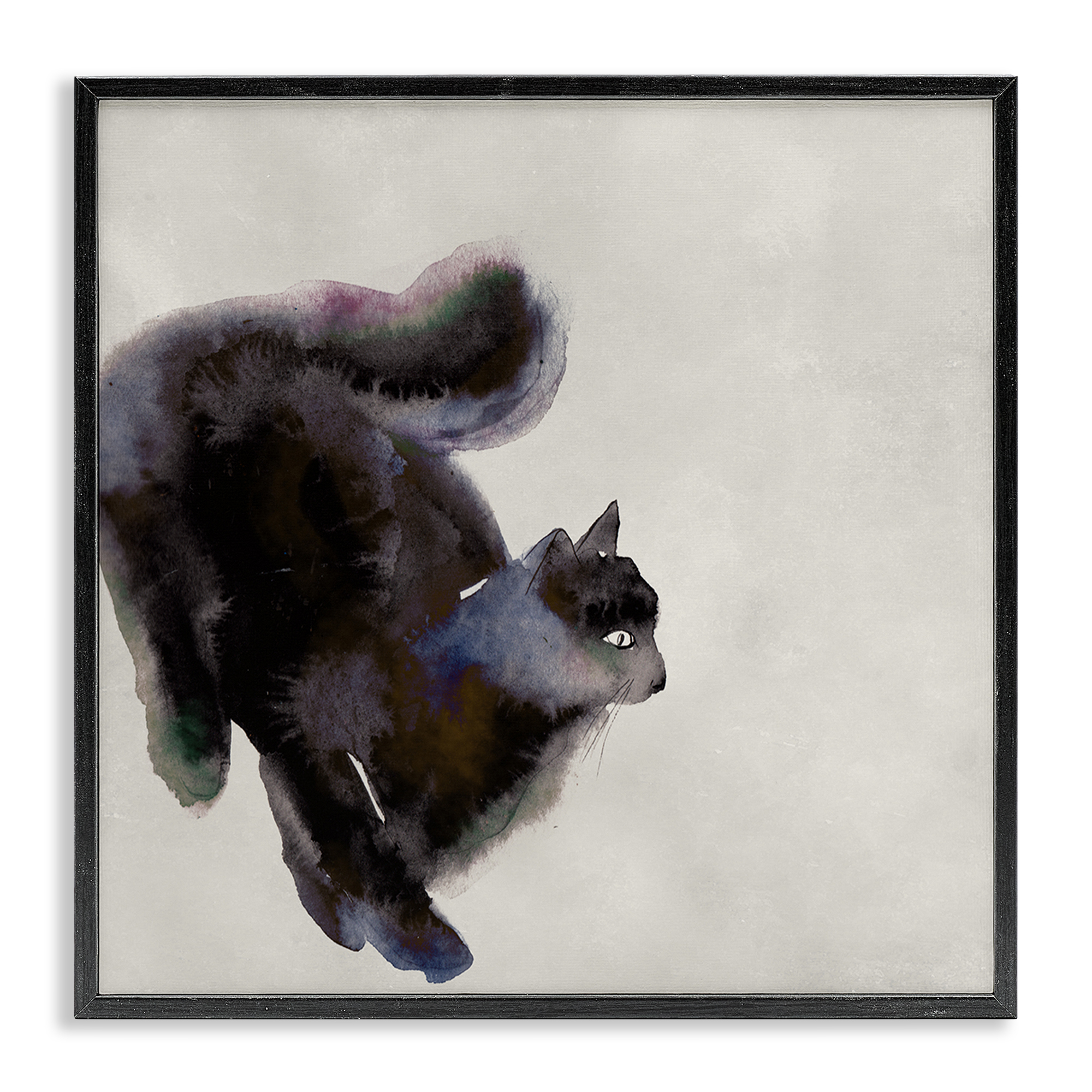 Stupell Industries Black Cat Watercolor Animals Painting Black Framed Art Print Wall Art, 24 x 24