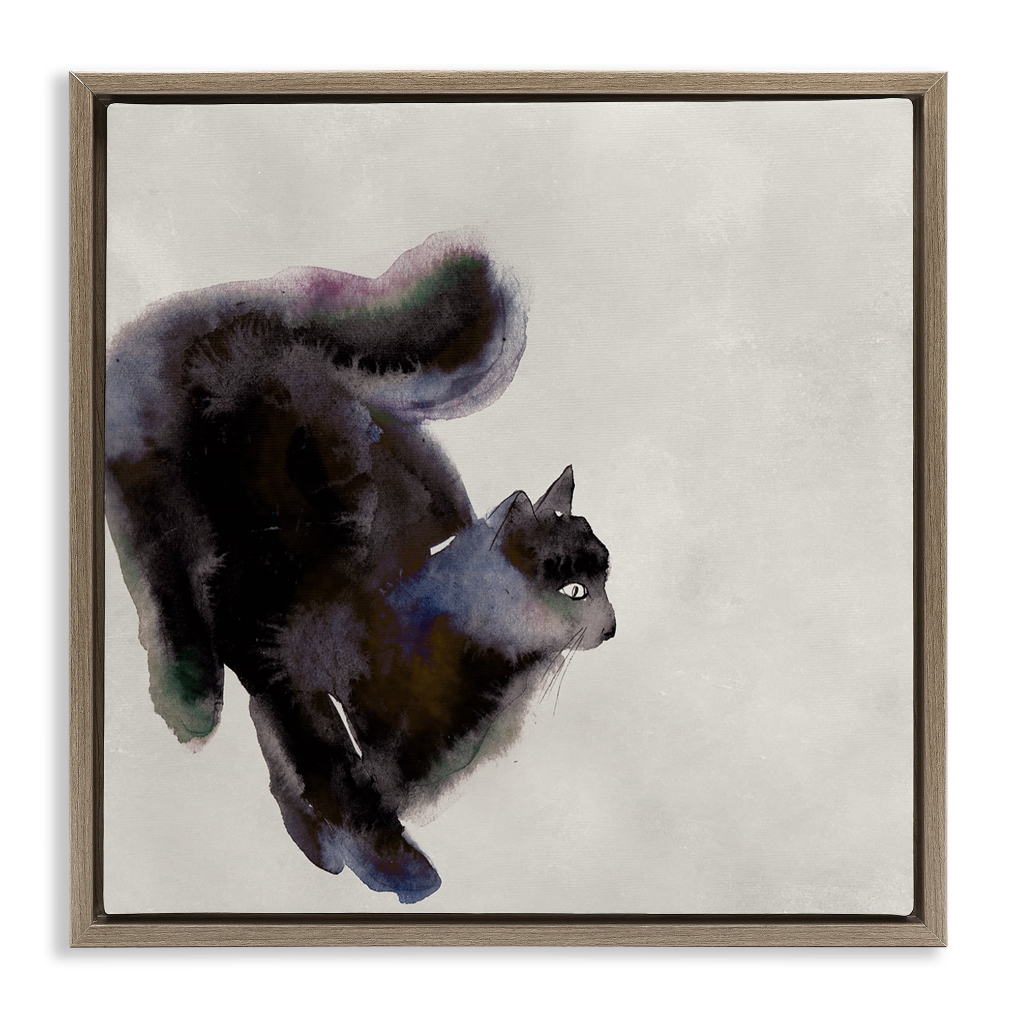 Stupell Industries Black Cat Watercolor Animals Painting Brown Floater Framed Canvas Art Print Wall Art, 25 x 25