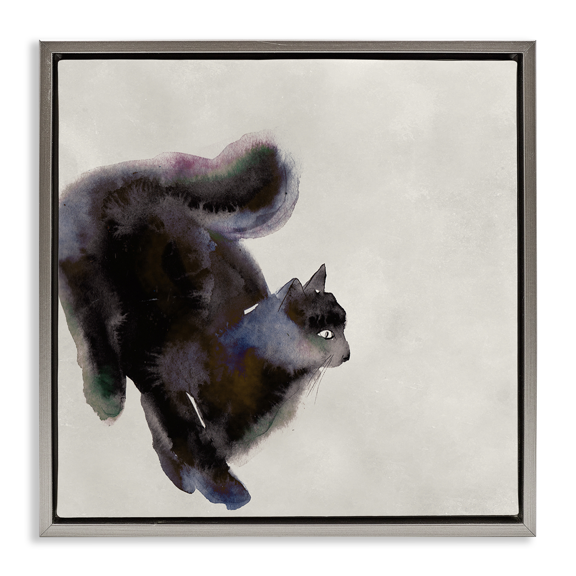 Stupell Industries Black Cat Watercolor Animals Painting Gray Floater Framed Canvas Art Print Wall Art, 25 x 25