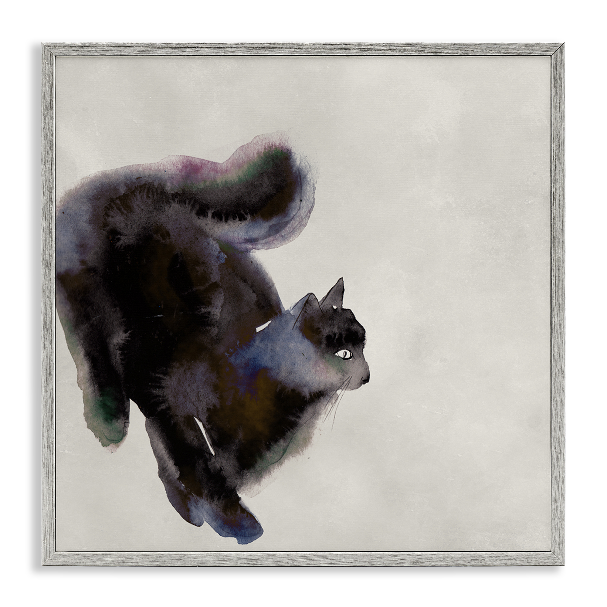 Stupell Industries Black Cat Watercolor Animals Painting Gray Framed Art Print Wall Art, 12 x 12