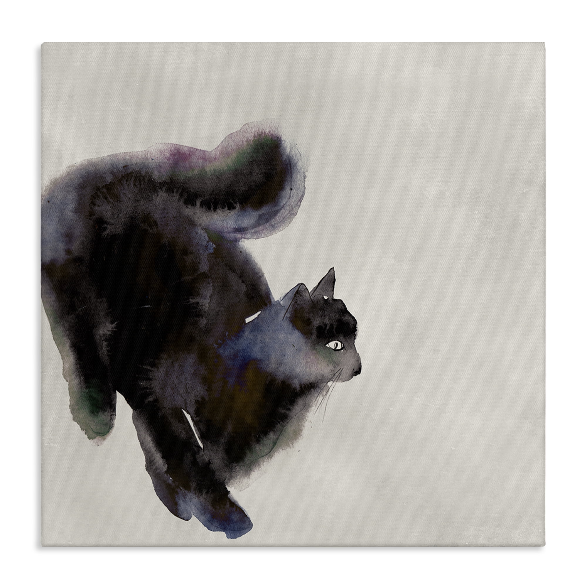 Stupell Industries Black Cat Watercolor Animals Painting Wrapped Canvas Art Print Wall Art, 30 x 30