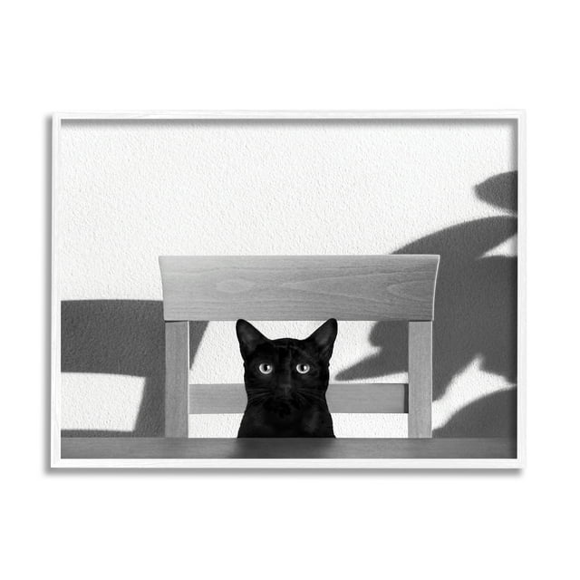 Stupell Industries Black Cat at Kitchen Table Pet Animal Photograph, 16 x 20, Designed by Jon Bertelli