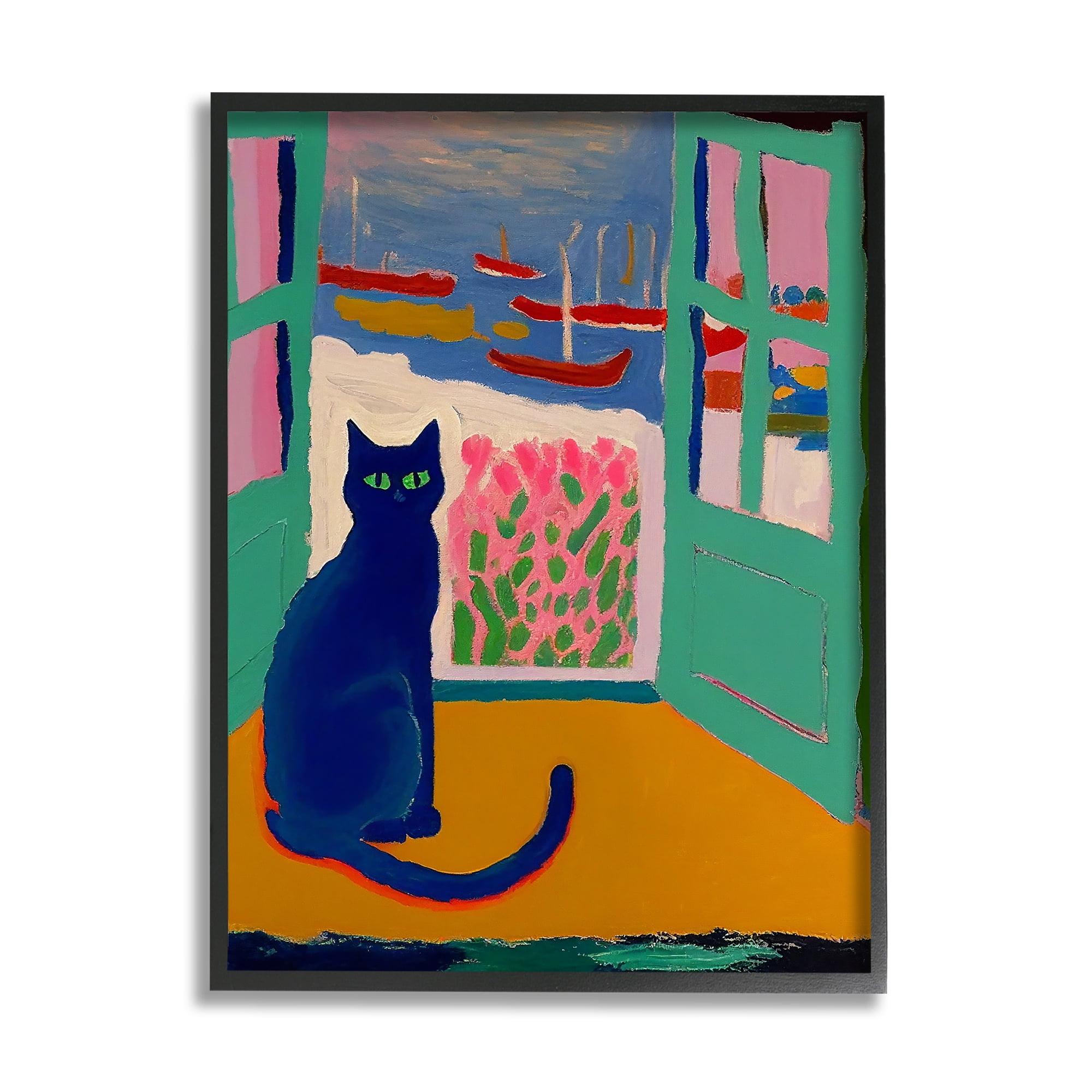 Stupell Industries Black Cat in Doorway Animals & Insects Painting Black Framed Art Print Wall Art, 24 x 30