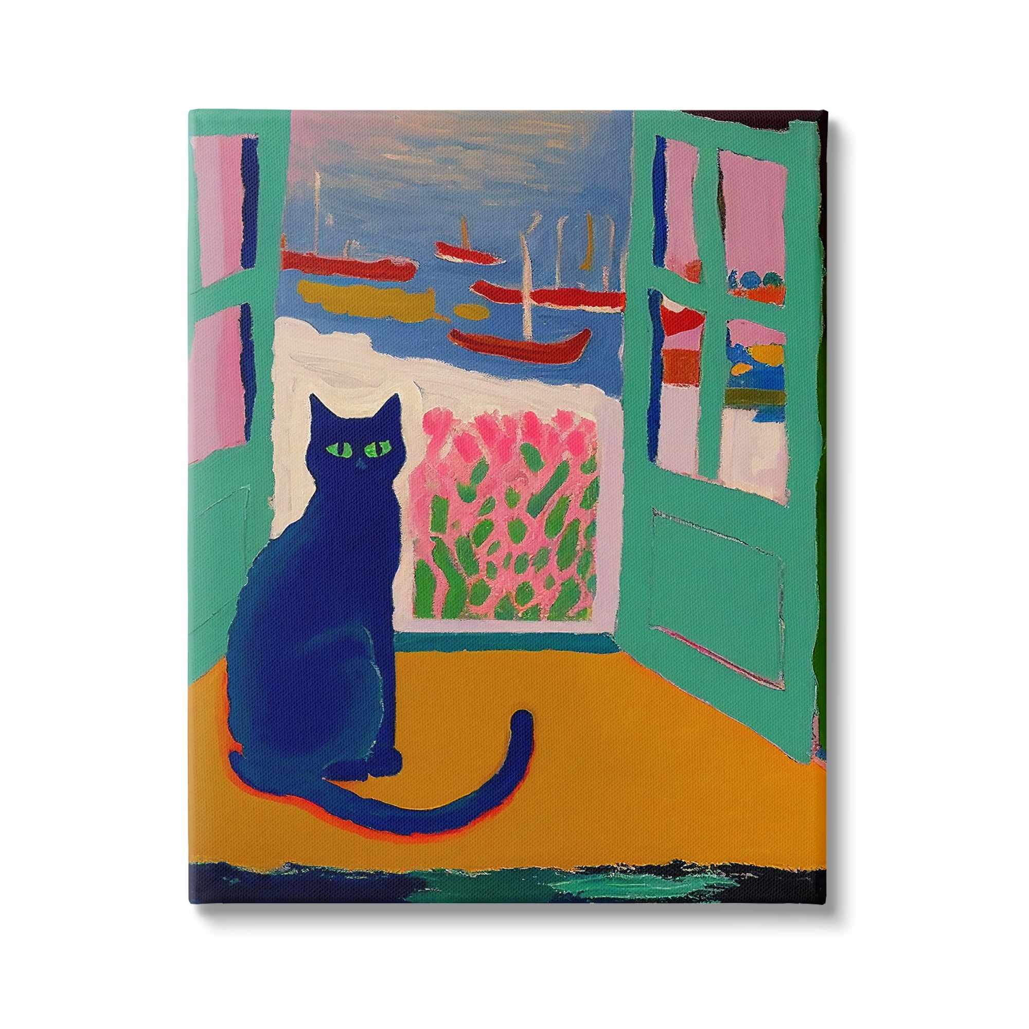 Stupell Industries Black Cat in Doorway Animals & Insects Painting Gallery Wrapped Canvas Art Print Wall Art, 16 x 20