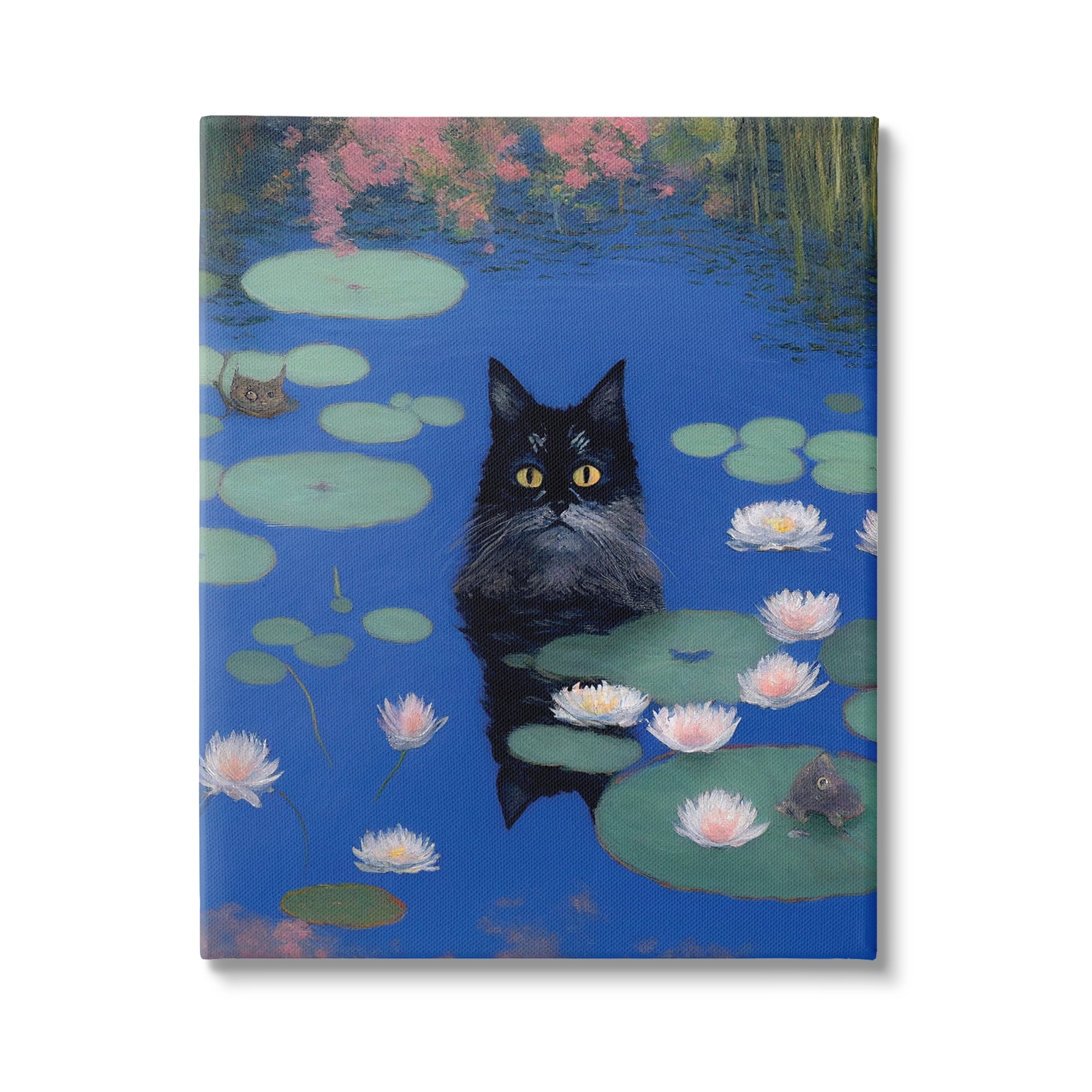 Stupell Industries Black Cat in Pond Animals & Insects Painting Gallery Wrapped Canvas Art Print Wall Art, 16 x 20
