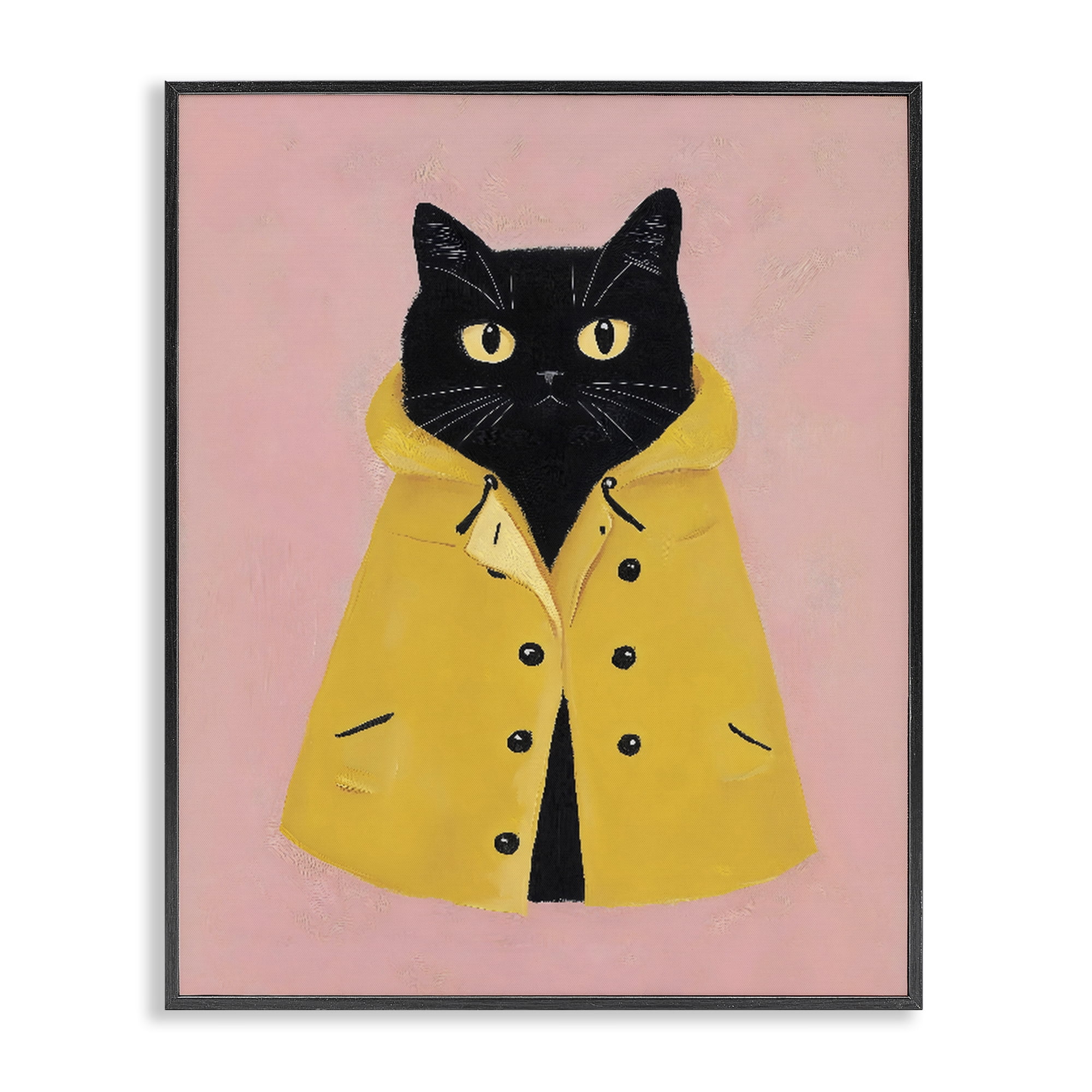 Stupell Industries Black Cat in Yellow Raincoat Black Framed Giclee Art, design by The Prints Vibe