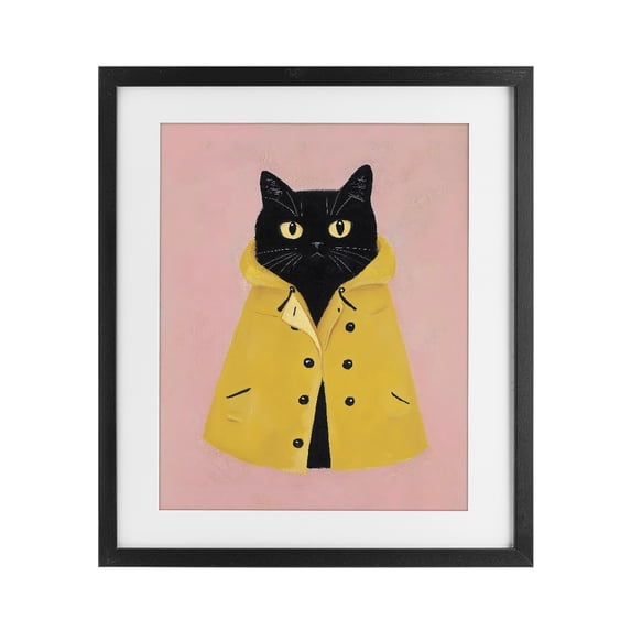 Stupell Industries Art Deco Black Cat in Yellow Raincoat Black Framed Print Under Glass, 13 x 16, by The Prints Vibe