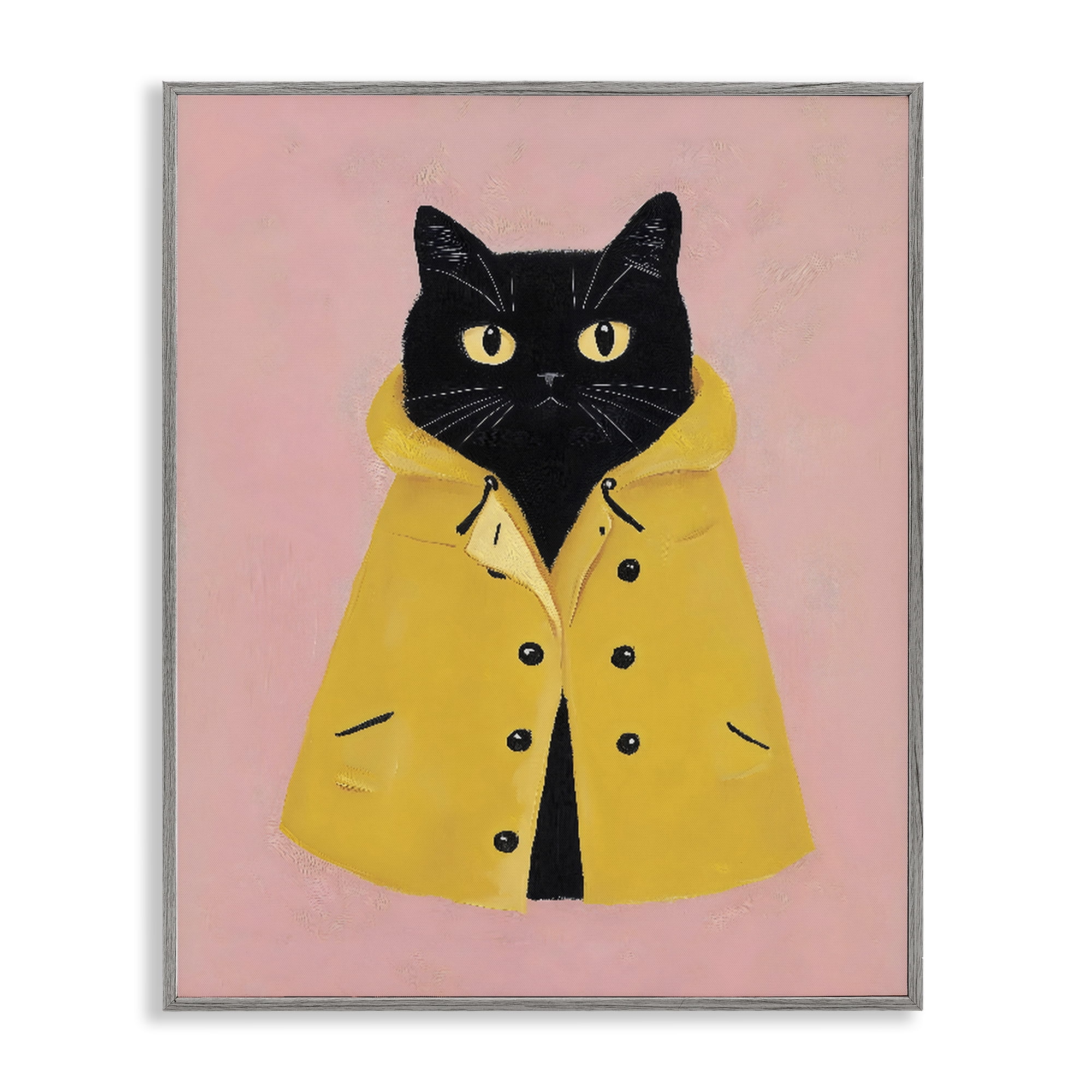 Stupell Industries Black Cat in Yellow Raincoat Gray Framed Giclee Art, design by The Prints Vibe