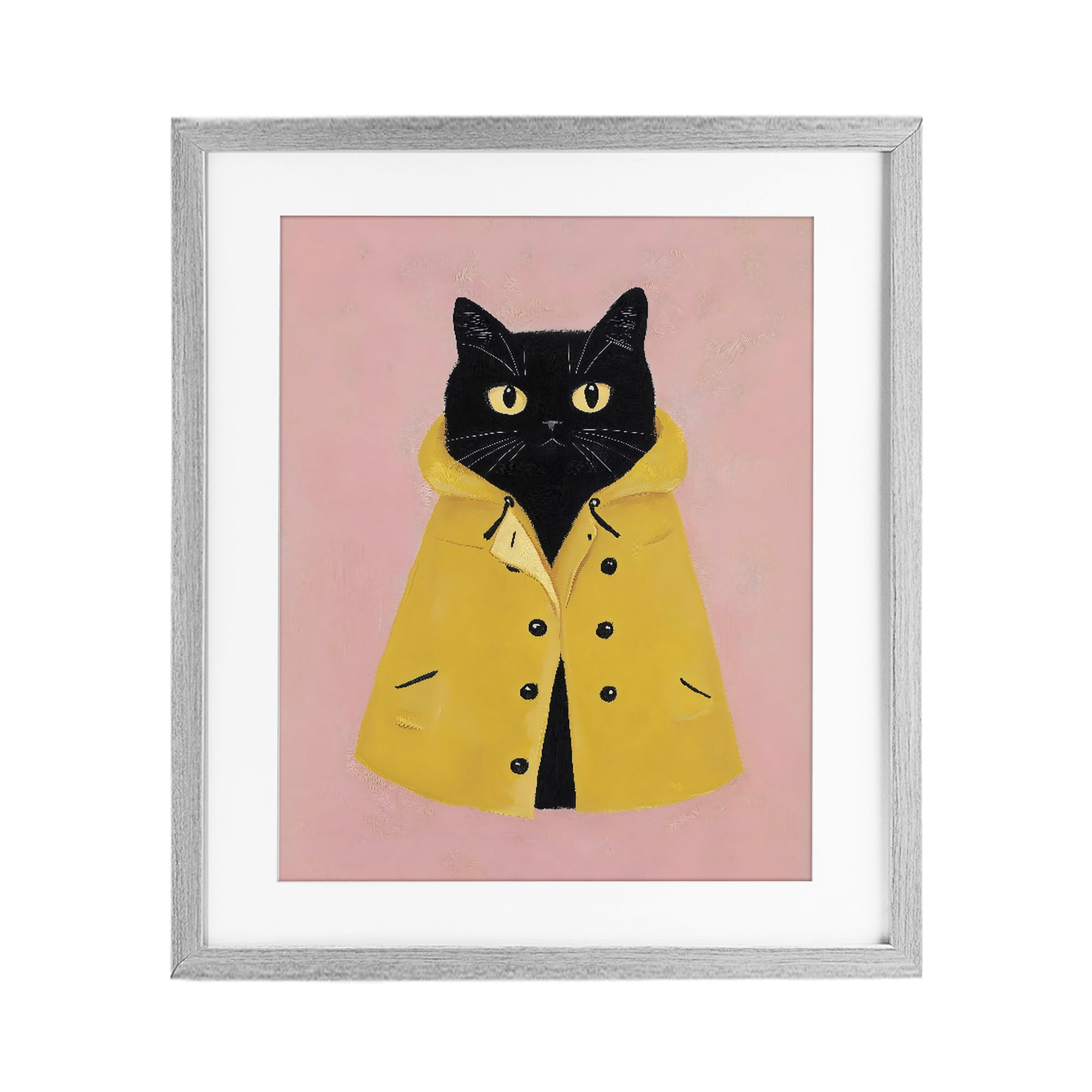 Stupell Industries Black Cat in Yellow Raincoat Gray Framed Print Under Glass, design by The Prints Vibe