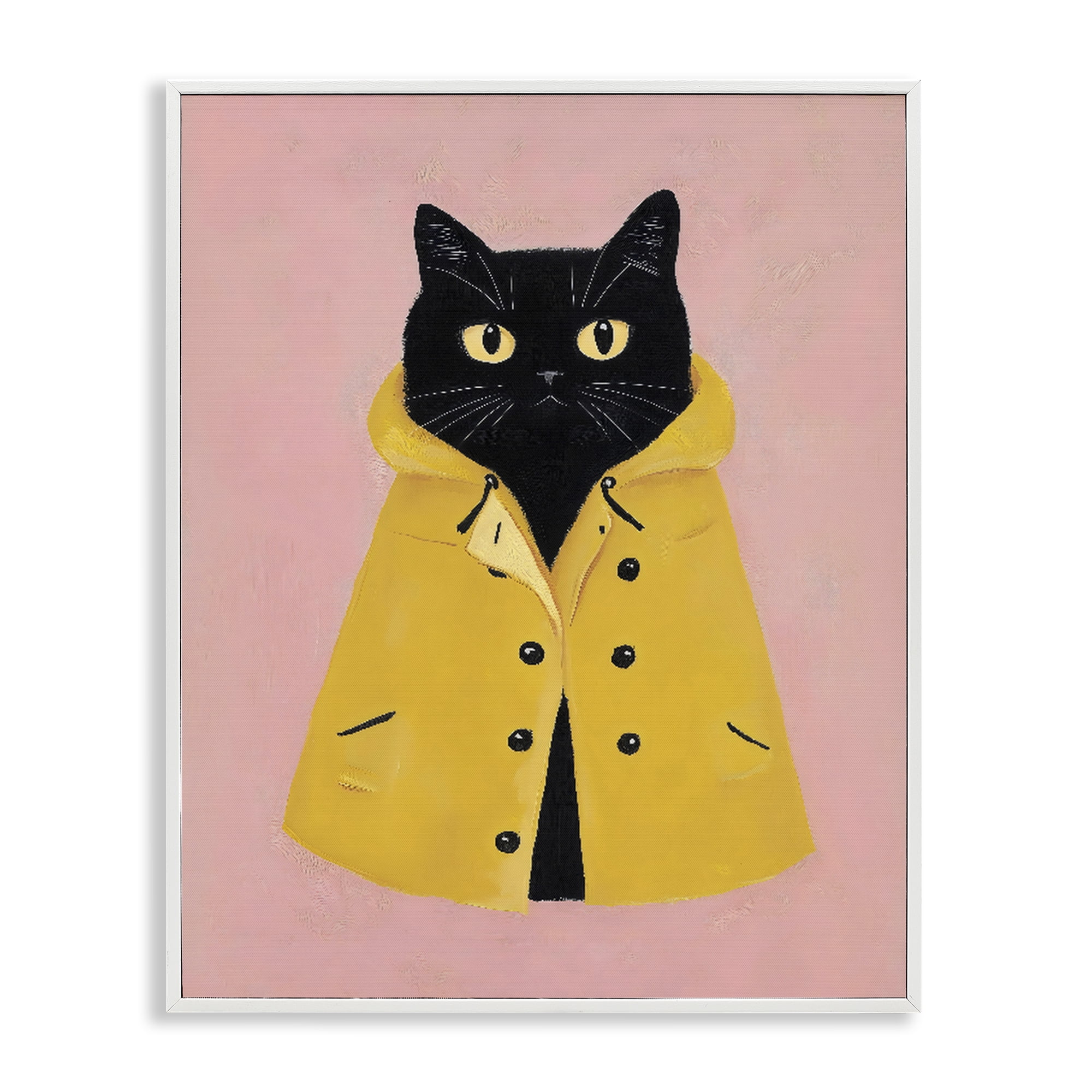 Stupell Industries Black Cat in Yellow Raincoat White Framed Giclee Art, design by The Prints Vibe