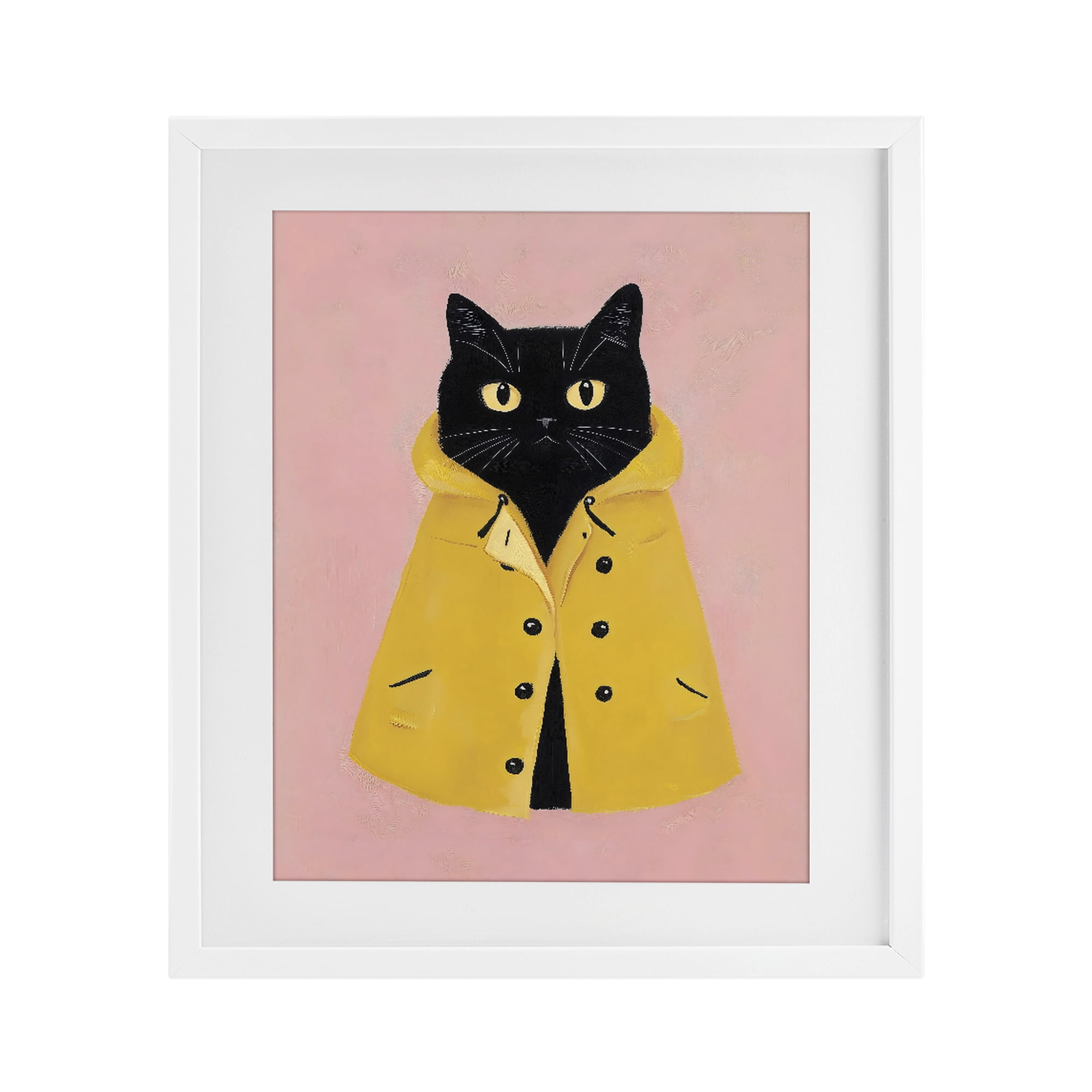 Stupell Industries Black Cat in Yellow Raincoat White Framed Print Under Glass, design by The Prints Vibe