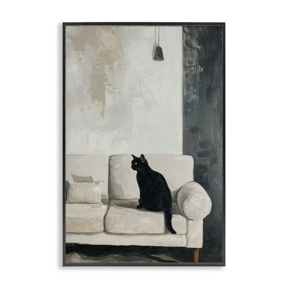 Stupell Industries Black Cat on Sofa Animals Painting Black Framed Art Print Wall Art, 12 x 18