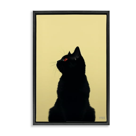 Stupell Industries Black Cat on Yellow Animals & Insects Painting Black Floater Framed Canvas Art Print Wall Art, 17 x 25