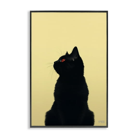 Stupell Industries Black Cat on Yellow Animals & Insects Painting Black Framed Art Print Wall Art, 20 x 30