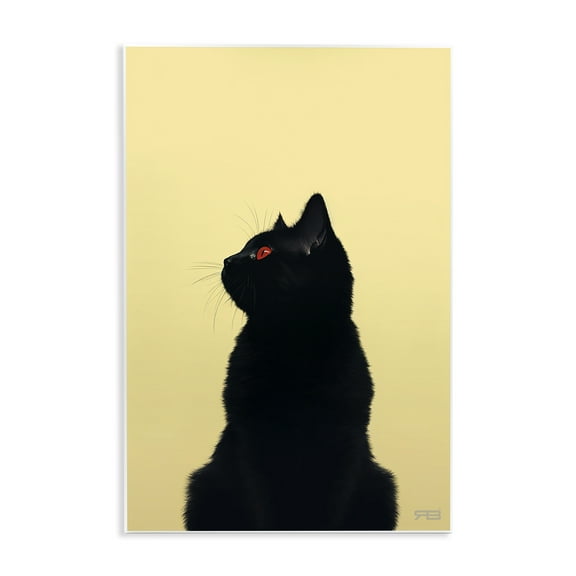 Stupell Industries Black Cat on Yellow Animals & Insects Painting Unframed Art Print Wall Art, 10 x 15