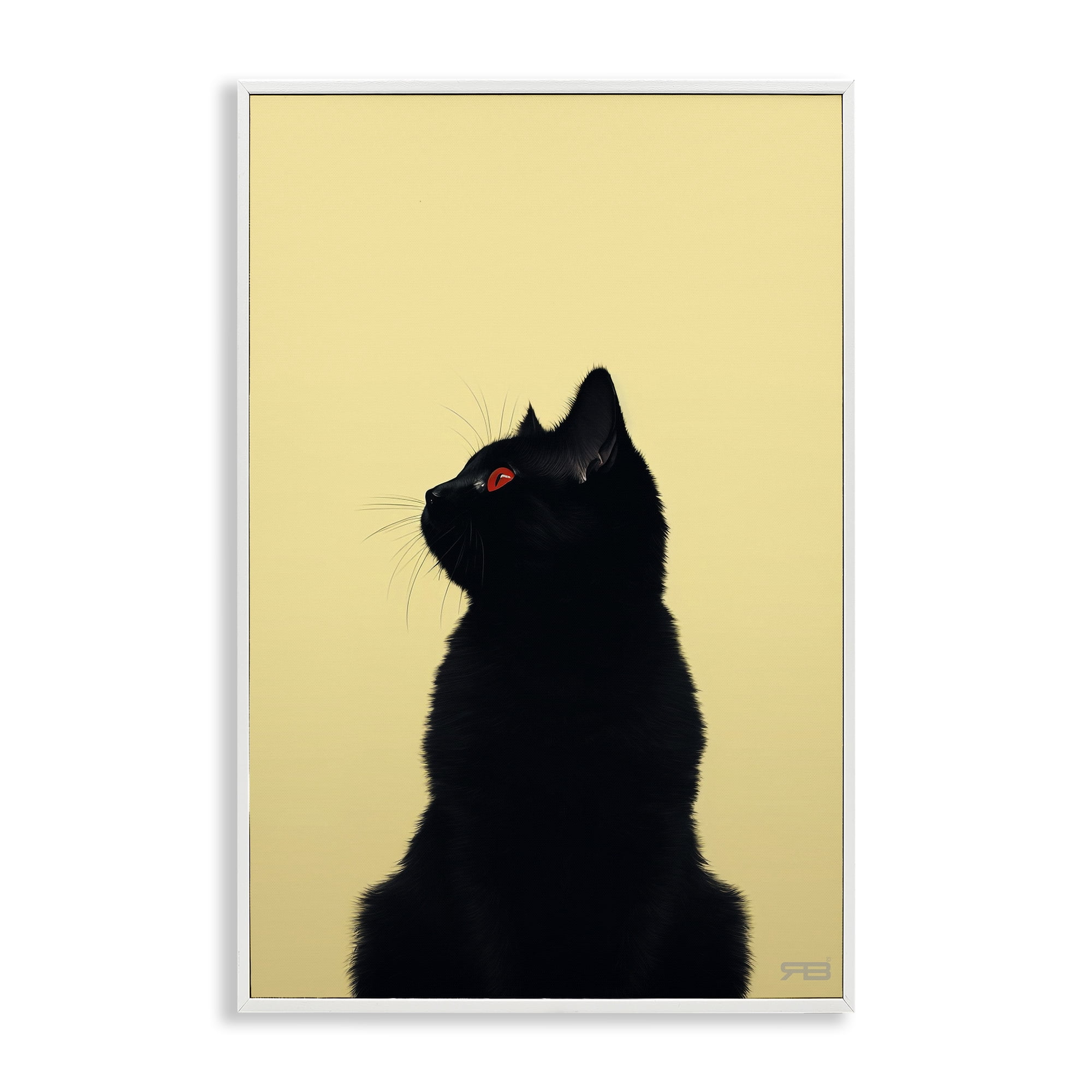 Stupell Industries Black Cat on Yellow Animals & Insects Painting White Framed Art Print Wall Art, 20 x 30