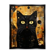 Stupell Industries Black Cat with Modern Pattern Animals & Insects Painting Black Floater Framed Canvas Art Print Wall Art, 17 x 21
