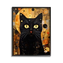 Stupell Industries Black Cat with Modern Pattern Animals & Insects Painting Black Framed Art Print Wall Art, 11 x 14