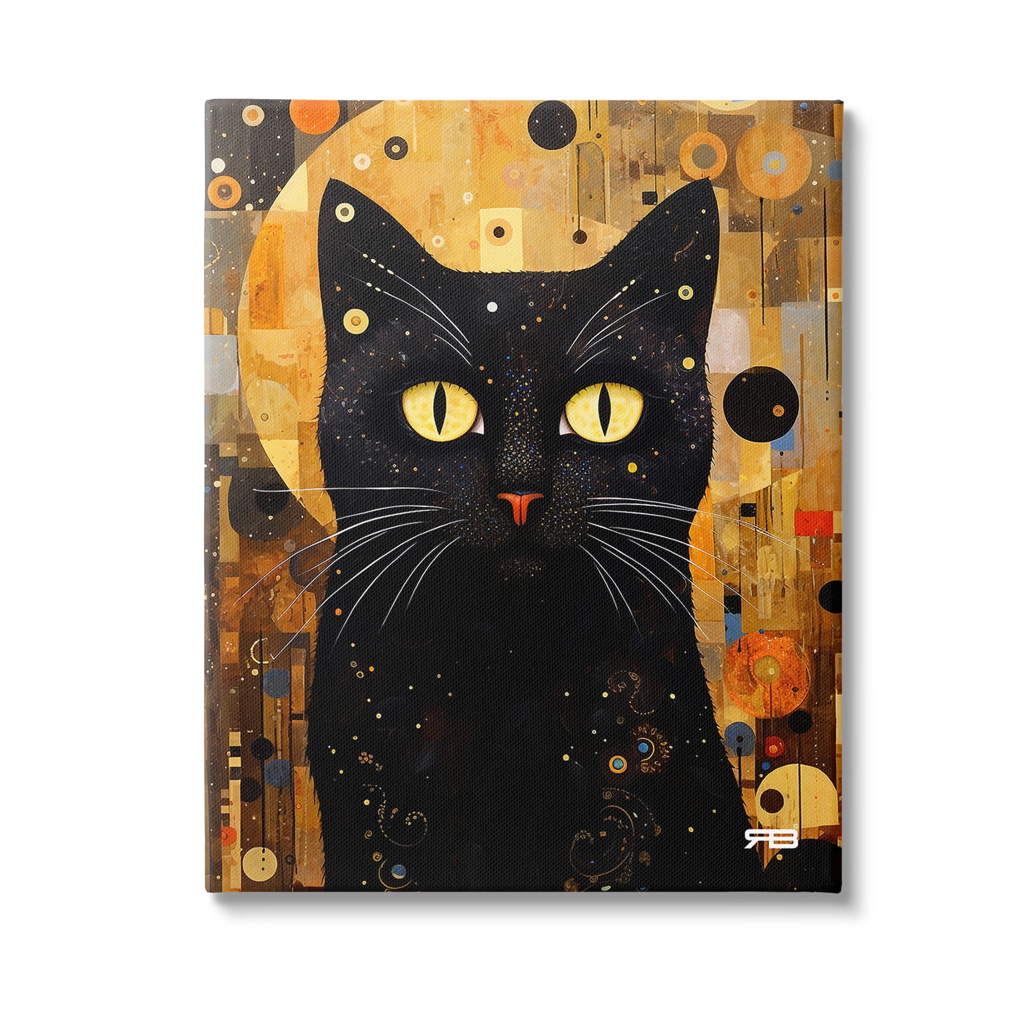 Stupell Industries Black Cat with Modern Pattern Animals & Insects Painting Gallery Wrapped Canvas Art Print Wall Art, 16 x 20