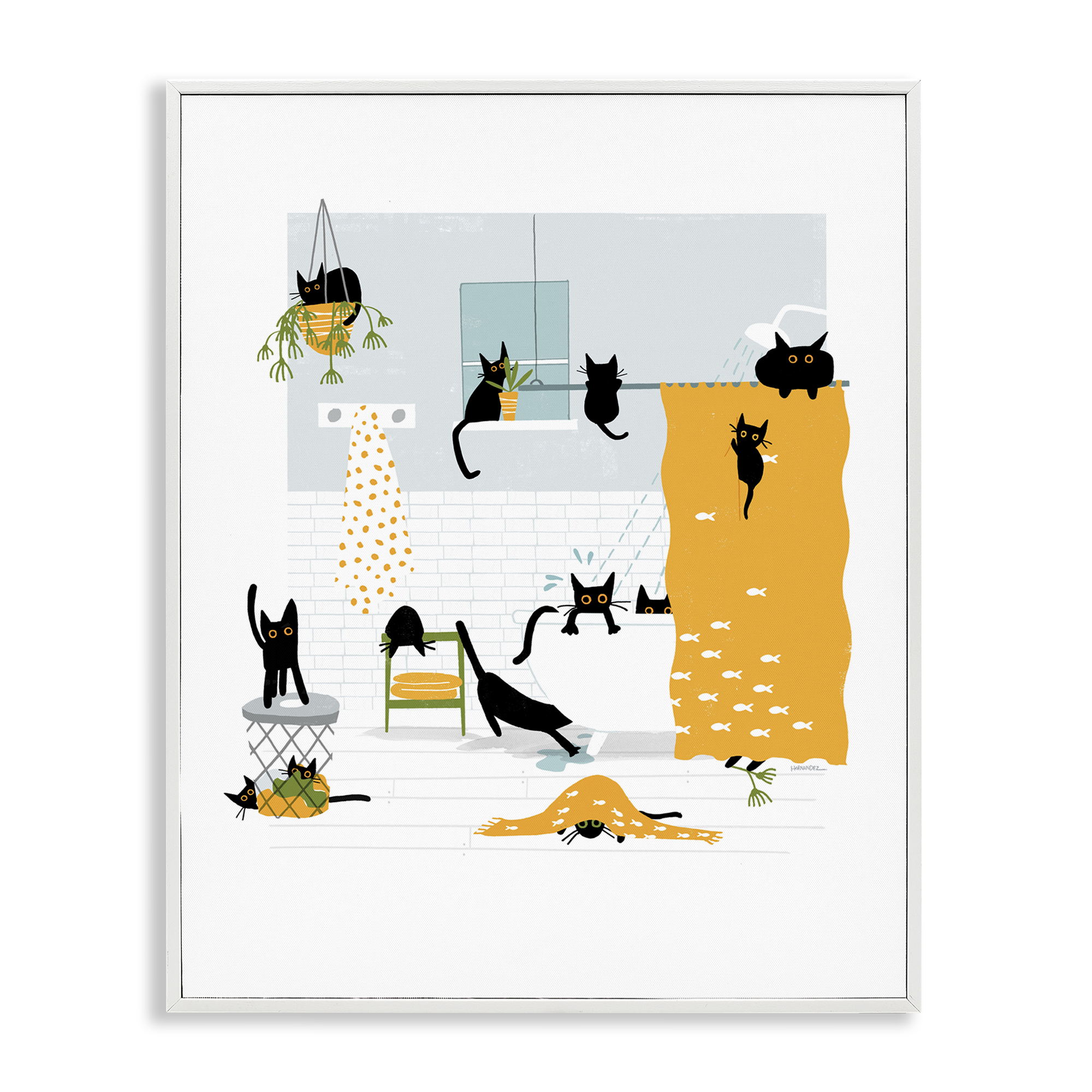 Stupell Industries Black Cats Bath Time Bath & Laundry Painting White Framed Art Print Wall Art, 24 x 30