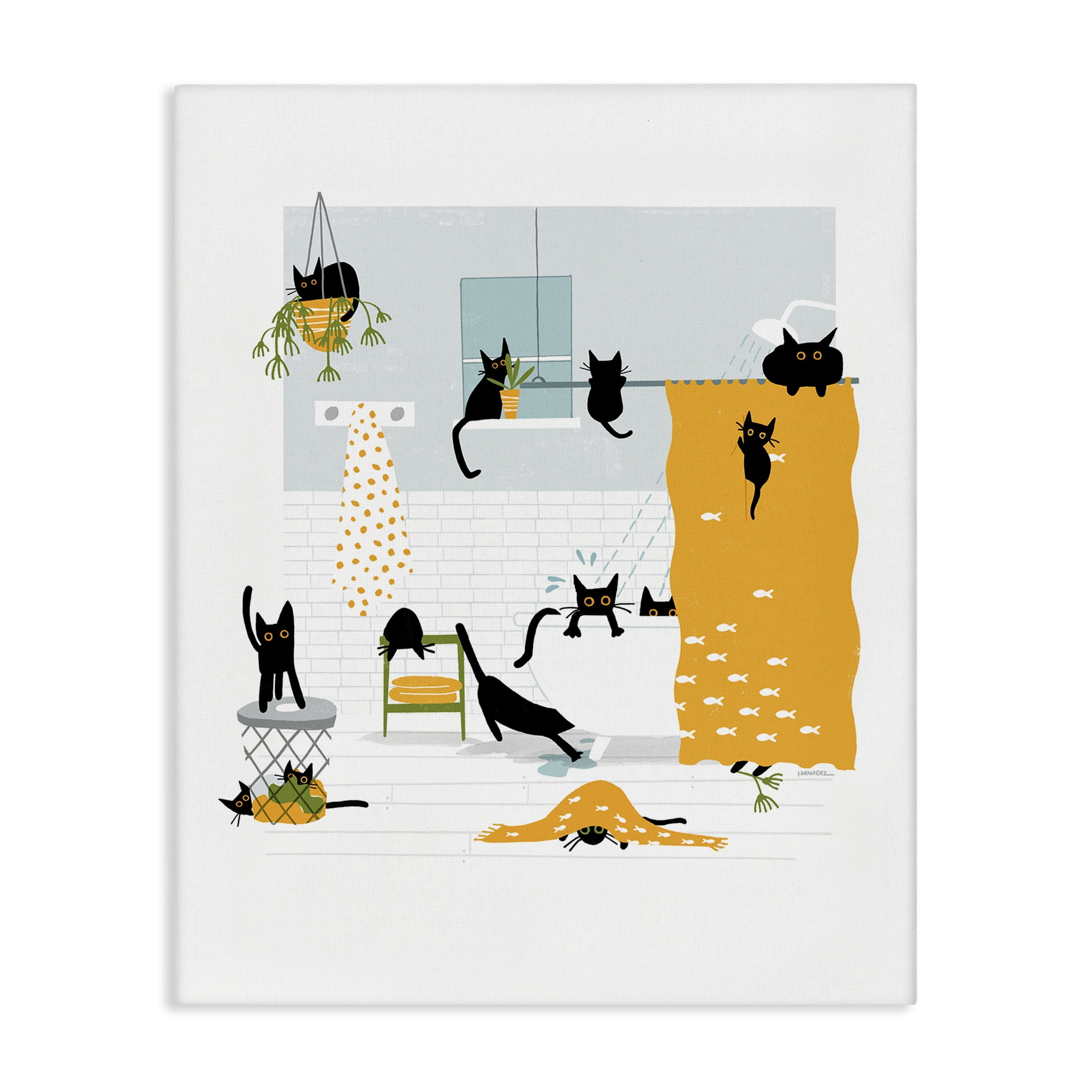 Stupell Industries Black Cats Bath Time Bath & Laundry Painting Wrapped Canvas Art Print Wall Art, 30 x 40