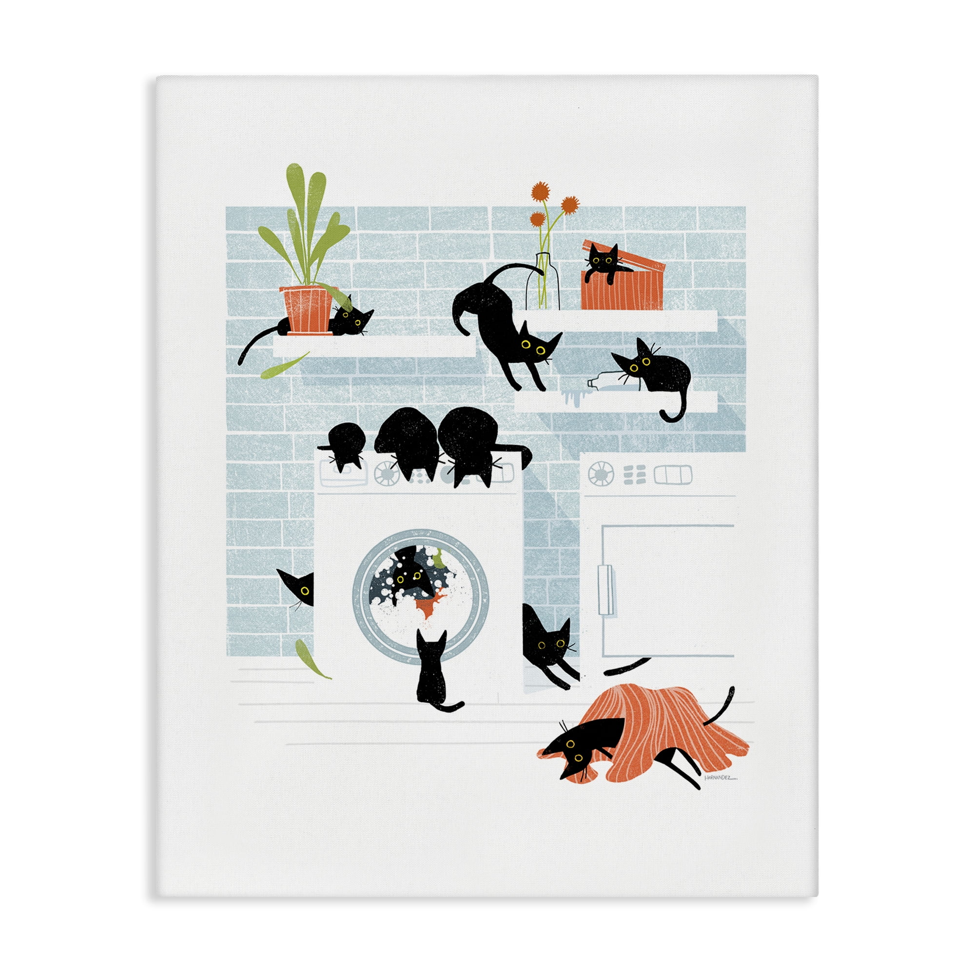 Stupell Industries Black Cats in Laundry Bath & Laundry Painting Wrapped Canvas Art Print Wall Art, 24 x 30