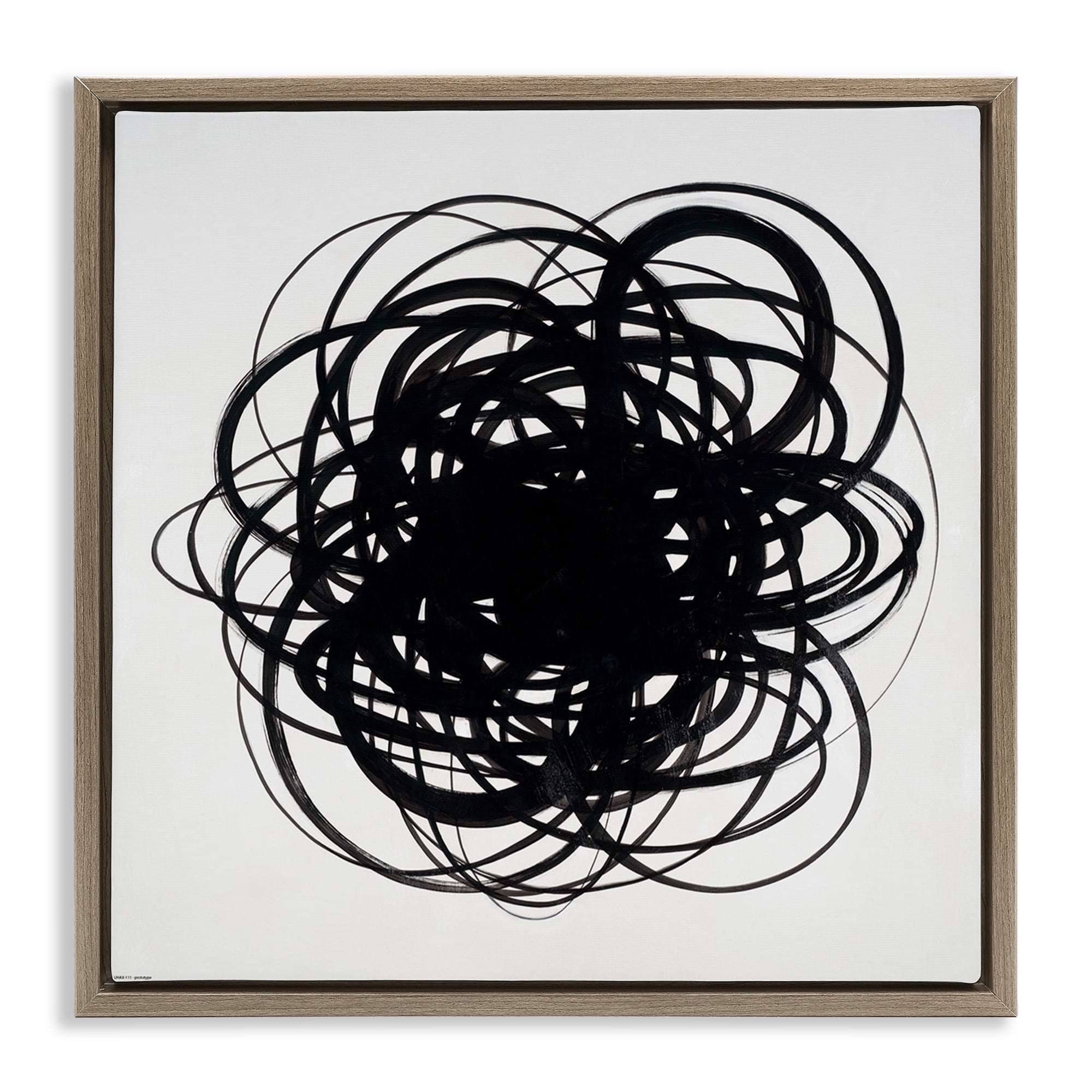 Stupell Industries Black Chaotic Scribble Abstract Painting Brown Floater Framed Canvas Art Print Wall Art, 18 x 18