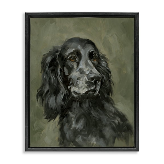 Stupell Industries Black Cocker Spaniel Animals & Insects Painting Black Floater Framed Canvas Art Print Wall Art, 17 x 21