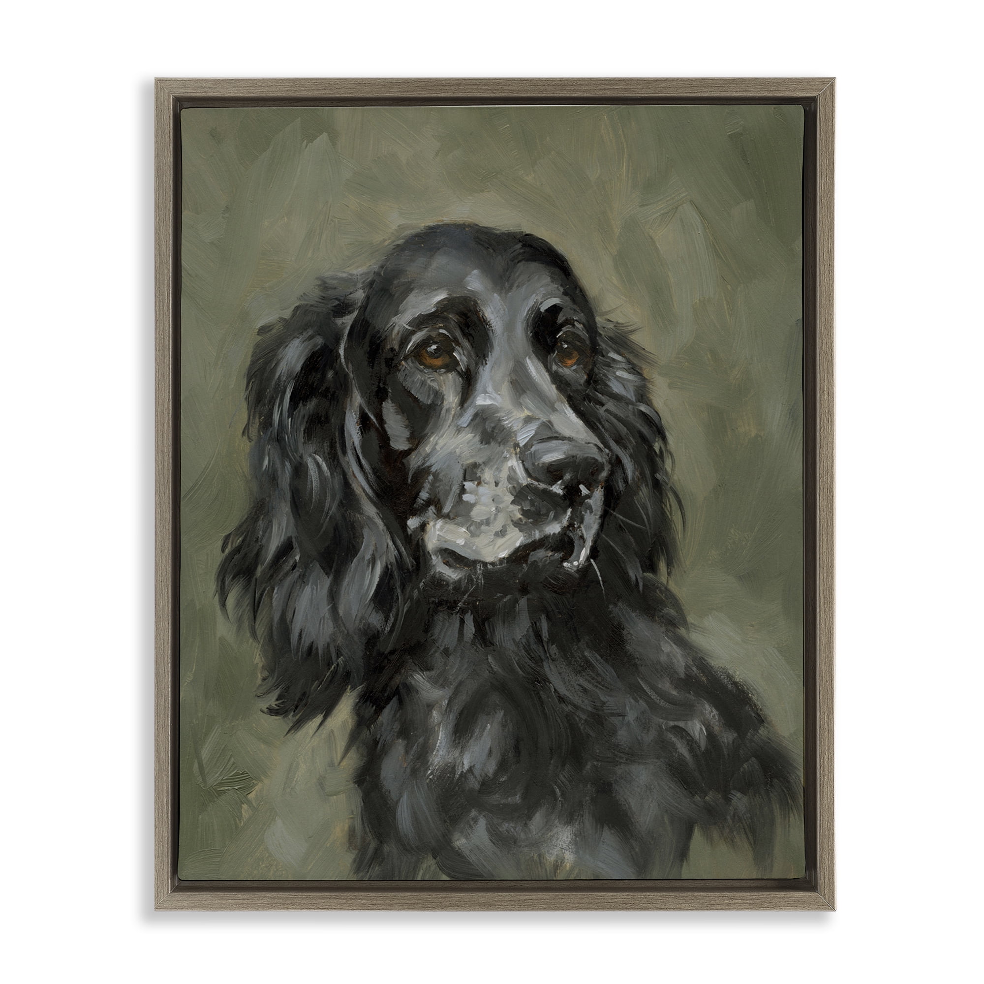 Stupell Industries Black Cocker Spaniel Animals & Insects Painting Brown Floater Framed Canvas Art Print Wall Art, 25 x 31