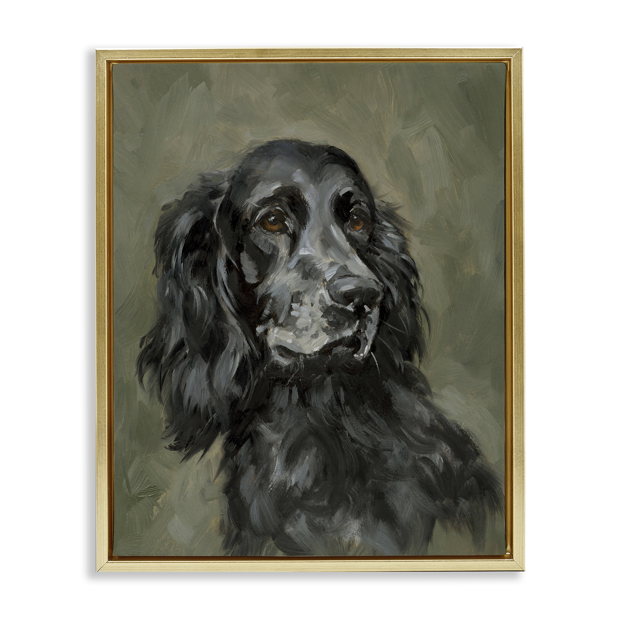 Stupell Industries Black Cocker Spaniel Animals & Insects Painting Gold Floater Framed Canvas Art Print Wall Art, 17 x 21