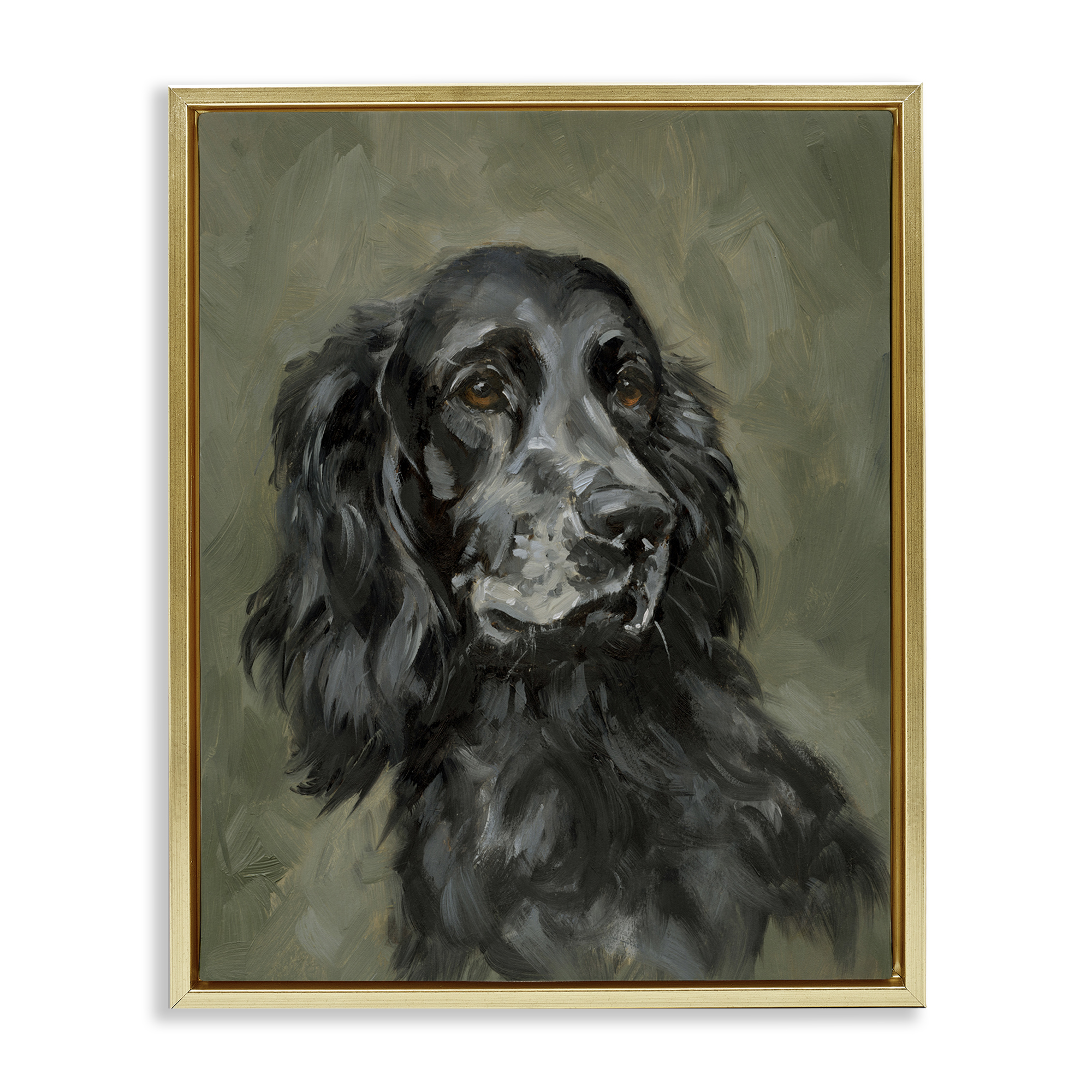 Stupell Industries Black Cocker Spaniel Animals & Insects Painting Gold Floater Framed Canvas Art Print Wall Art, 25 x 31