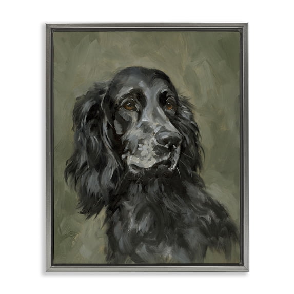 Stupell Industries Traditional Black Cocker Spaniel Gray Floating Frame Canvas Art, 17 x 21, by Victoria Barnes