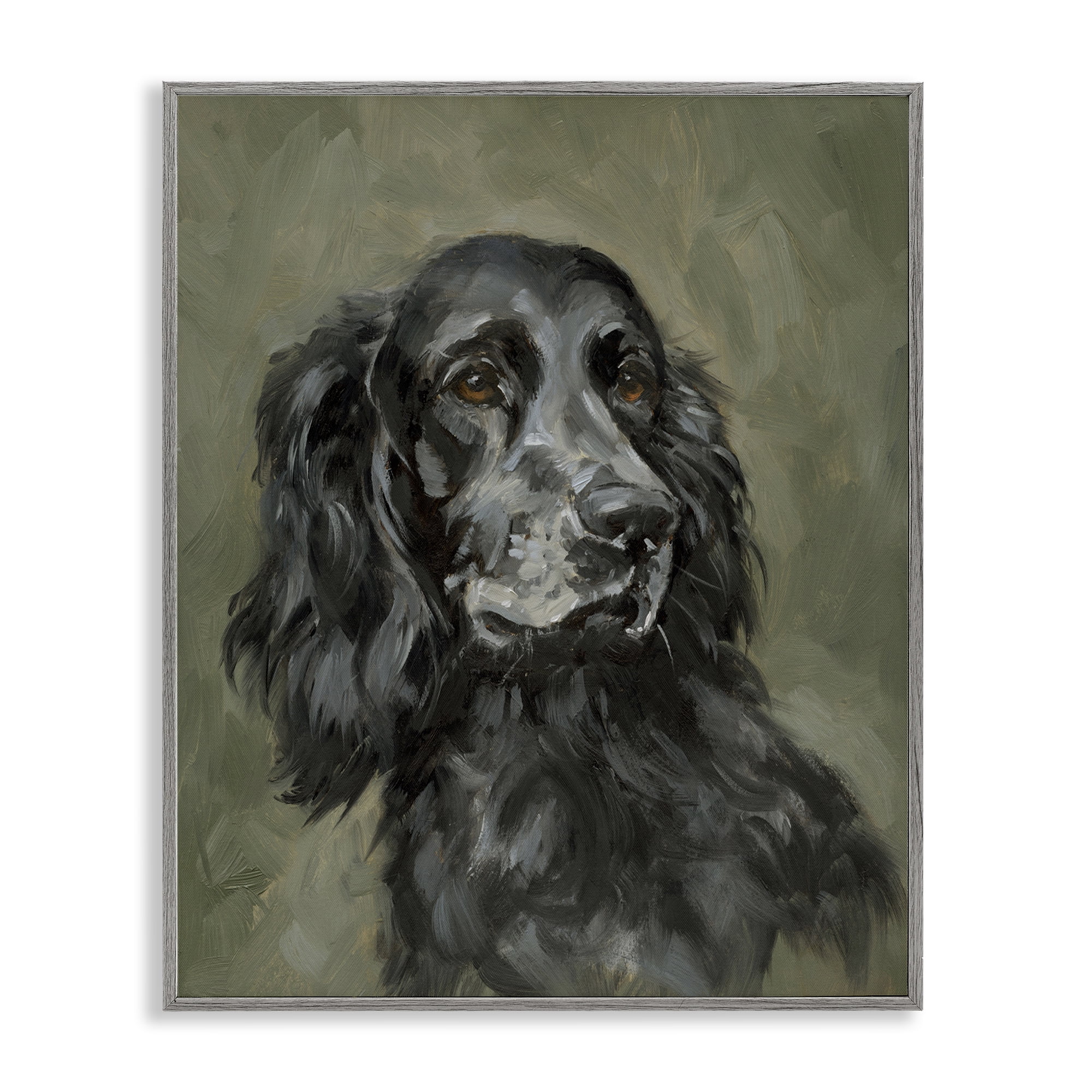 Stupell Industries Black Cocker Spaniel Animals & Insects Painting Gray Framed Art Print Wall Art, 16 x 20