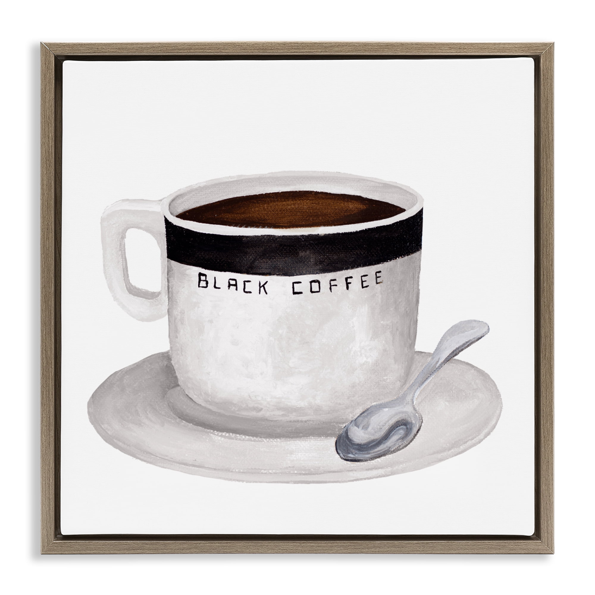 Stupell Industries Black Coffee Mug Brown Framed Floater Canvas Wall Art, design by Elizabeth Medley