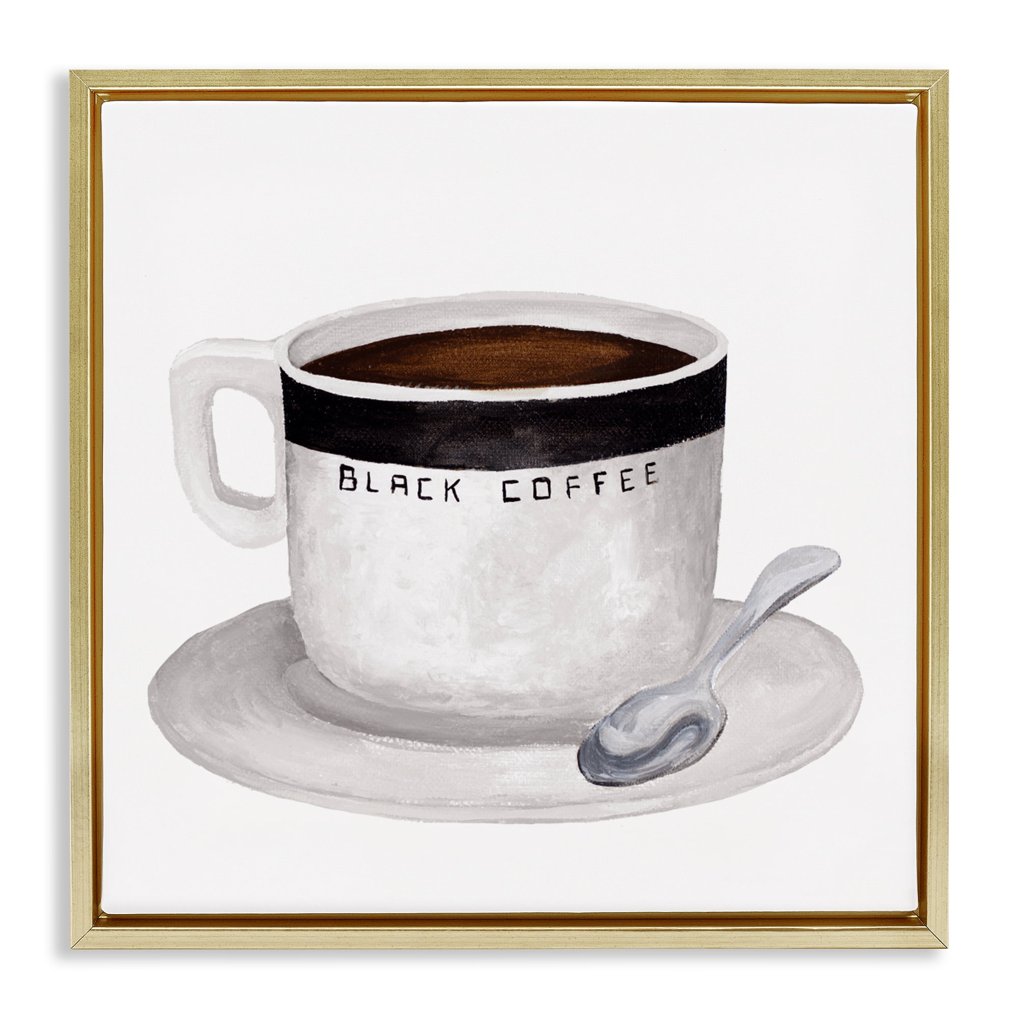 Stupell Industries Black Coffee Mug Gold Framed Floater Canvas Wall Art, design by Elizabeth Medley