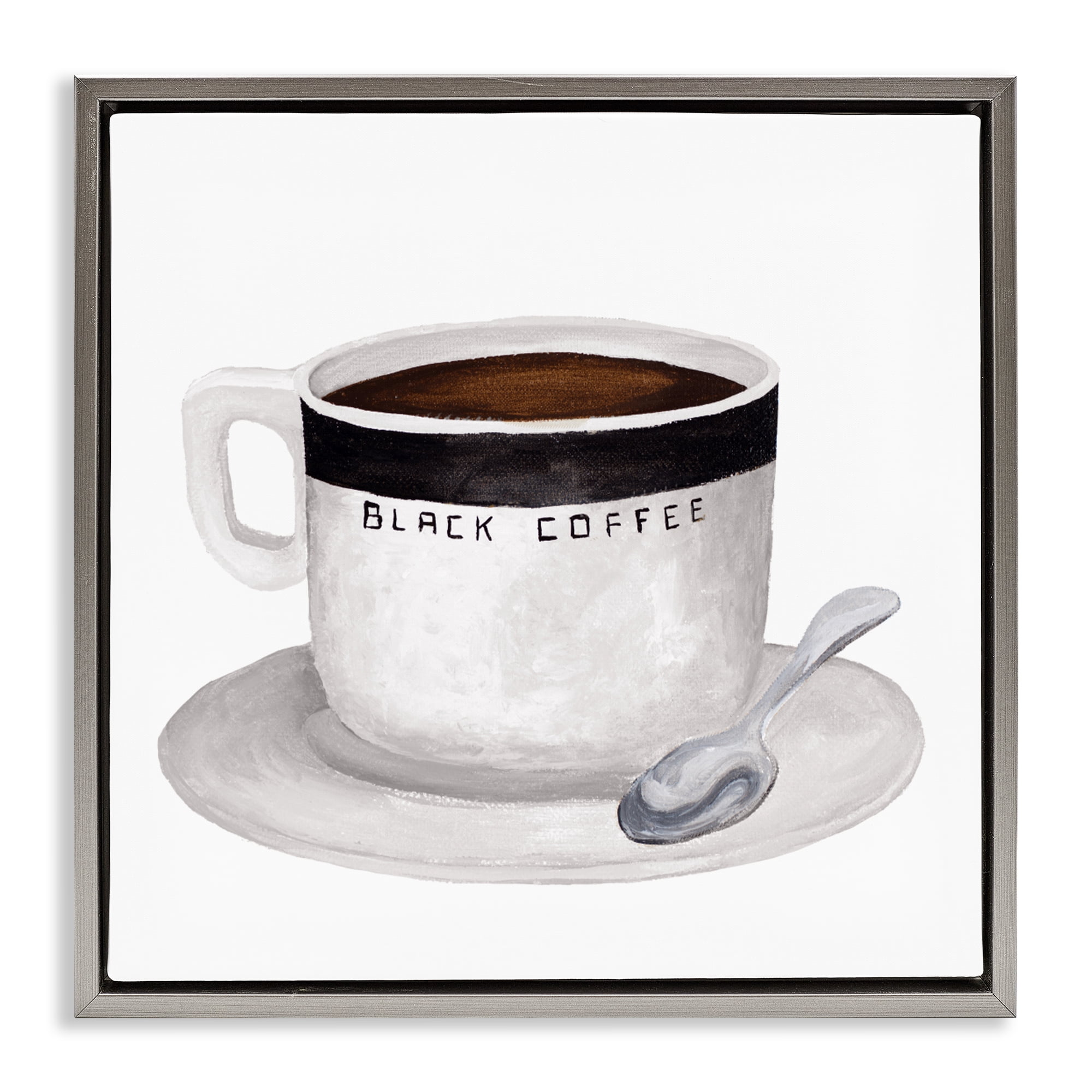 Stupell Industries Black Coffee Mug Gray Framed Floater Canvas Wall Art, design by Elizabeth Medley