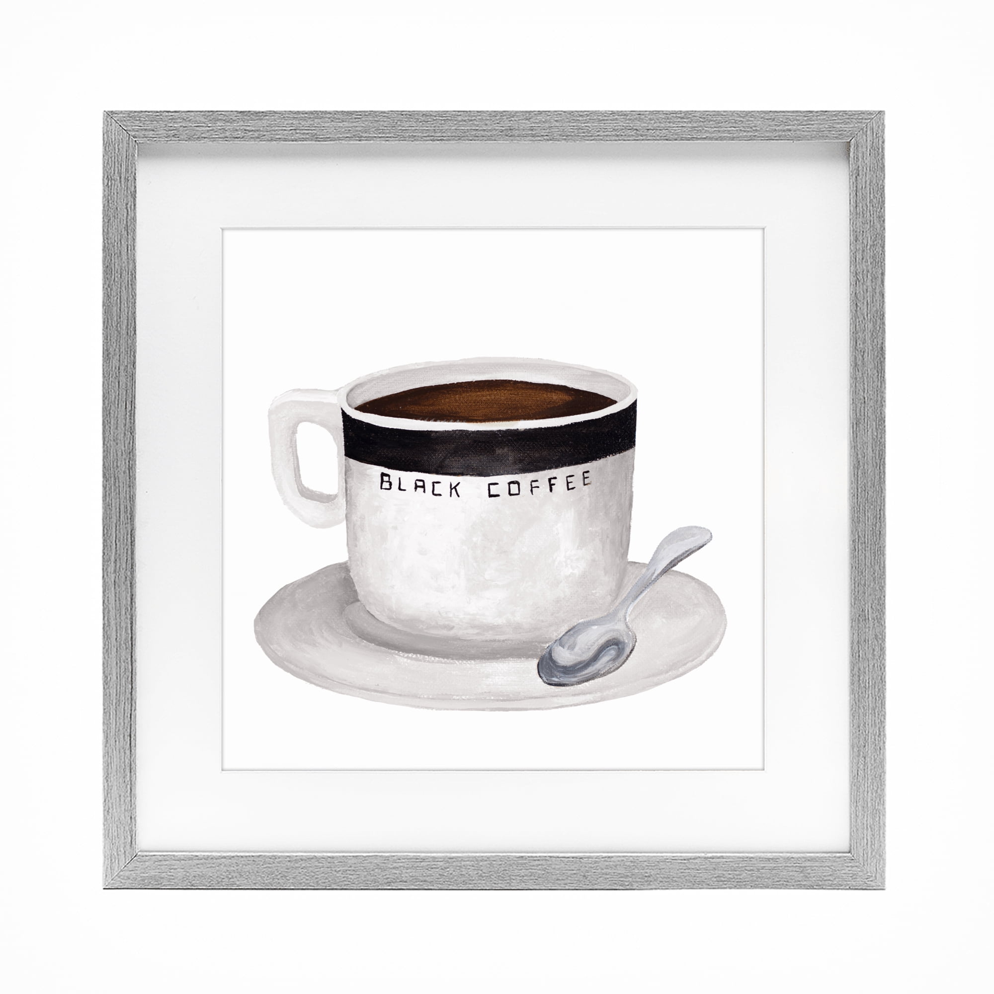 Stupell Industries Black Coffee Mug Gray Framed Print Under Glass, design by Elizabeth Medley