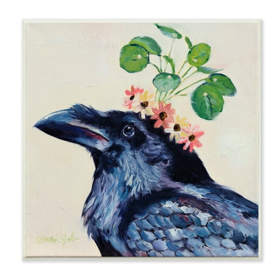 Stupell Industries Black Crow with Bohemian Floral Crown Wall Plaque by Karen Weber Fine Art