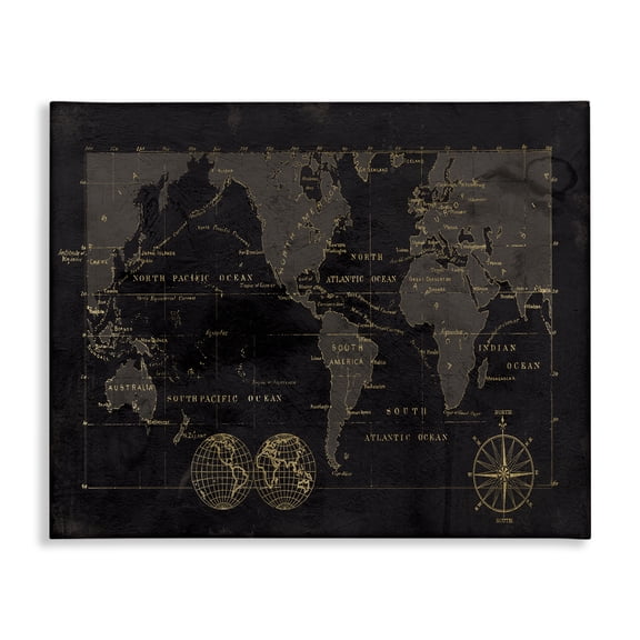 Stupell Industries Traditional Black Detailed World Map Canvas Art, 48 x 36, by Carol Robinson
