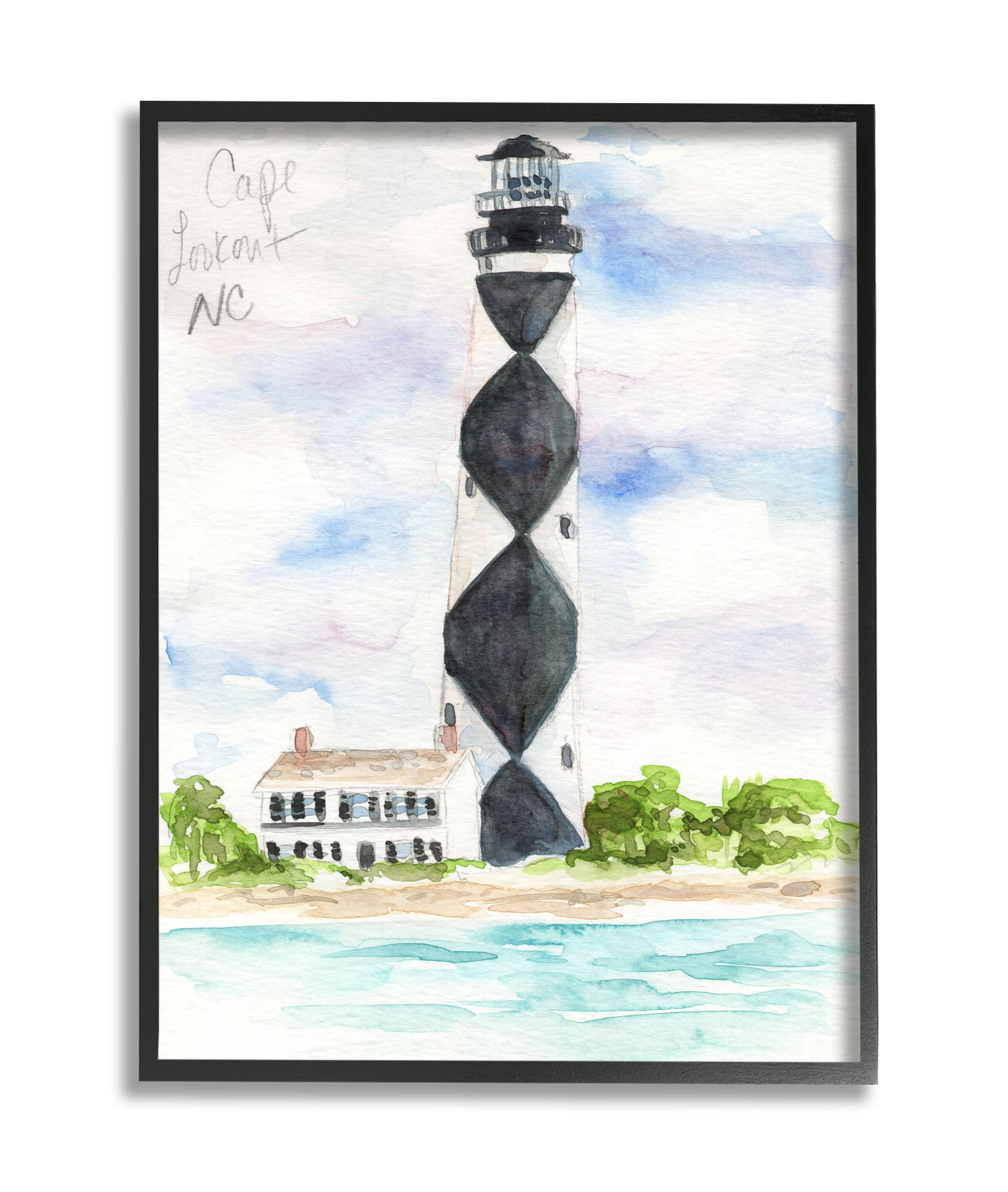 Stupell Industries Black Diamond Lighthouse With Beach Coast Landscape Black Framed, 11 x 14, Design by Melissa Hyatt LLC