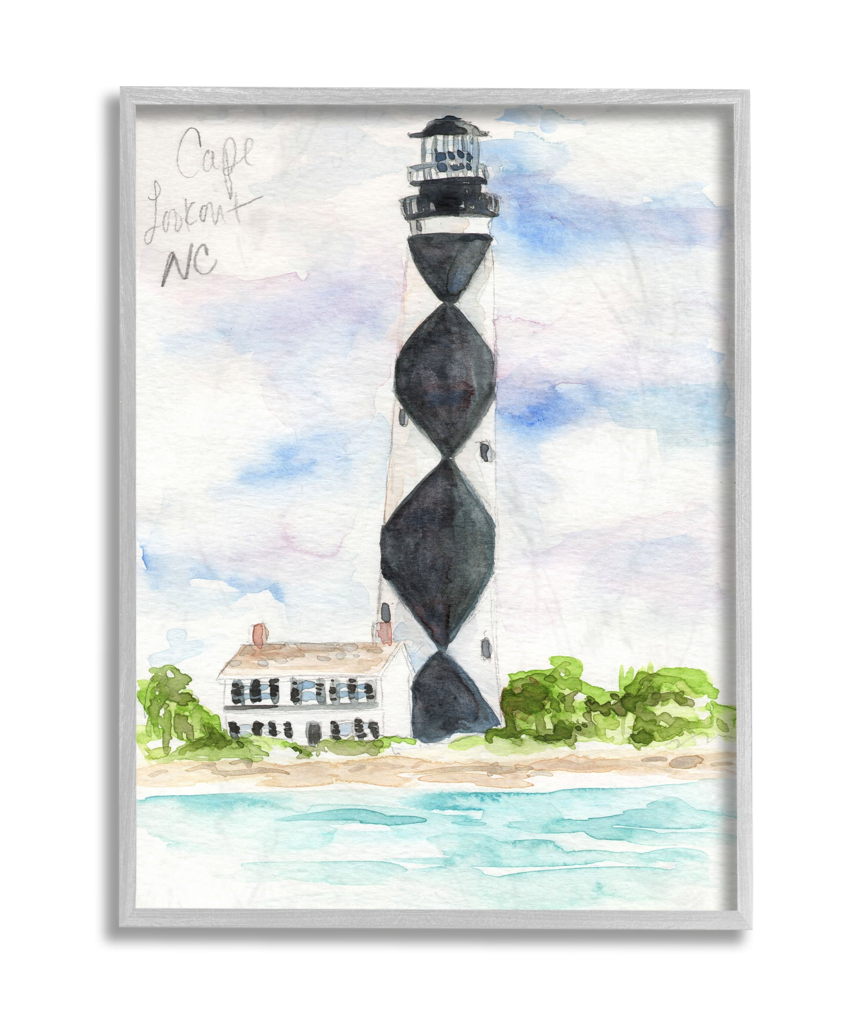 Stupell Industries Black Diamond Lighthouse With Beach Coast Landscape Grey Framed, 16 x 20, Design by Melissa Hyatt LLC