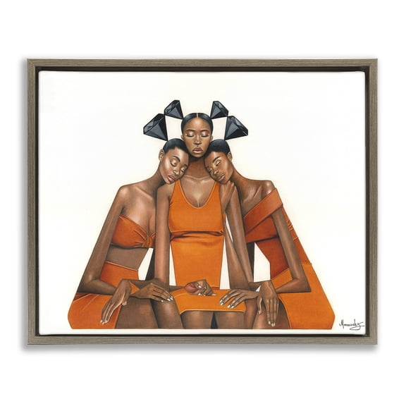 Stupell Industries Black Diamond Sisterhood Brown Framed Floater Canvas Wall Art design by Manasseh Johnson Sr, 25 x 31
