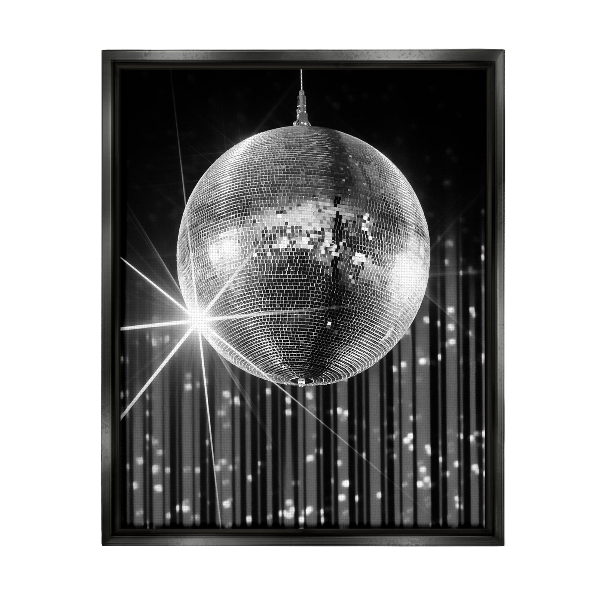 Stupell Industries Black Disco Ball Literature & Flim Photography Black Floater Framed Canvas Art Print Wall Art, 17 x 21