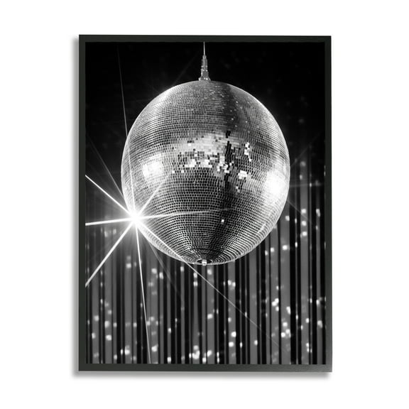 Stupell Industries Black Disco Ball Literature & Flim Photography Black Framed Art Print Wall Art, 24 x 30